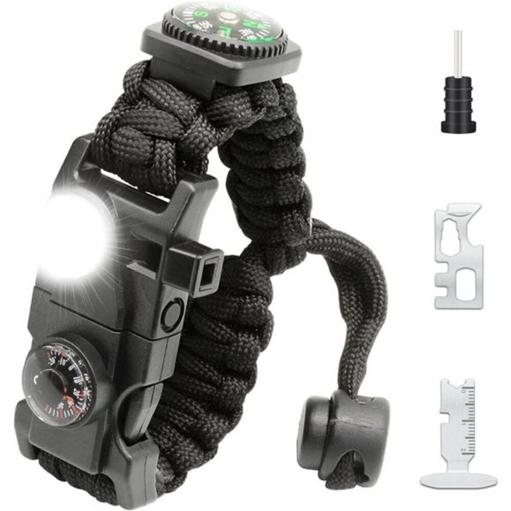 20 in 1 Survival Paracord Bracelet Adjustable Gear Kit with SOS LED Light Fire